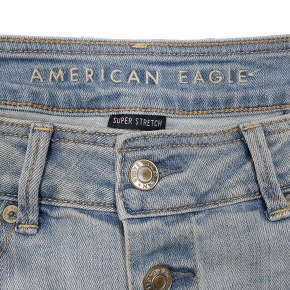 American Eagle Skirt Womens Size 4 Hi Rise A Line Button Light Blue Stretch W26 - Picture 7 of 7
